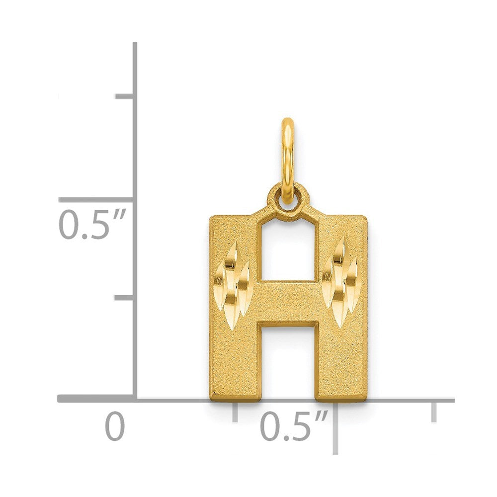 14k Yellow Gold Satin Diamond-cut Letter H Initial Charm Pendant for Women