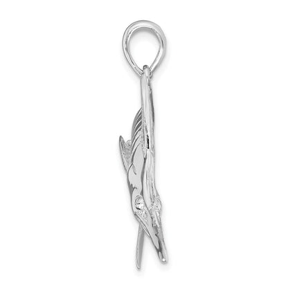 Sterling Silver Rhodium-Plated Polished and Satin Blue Marlin Pendant