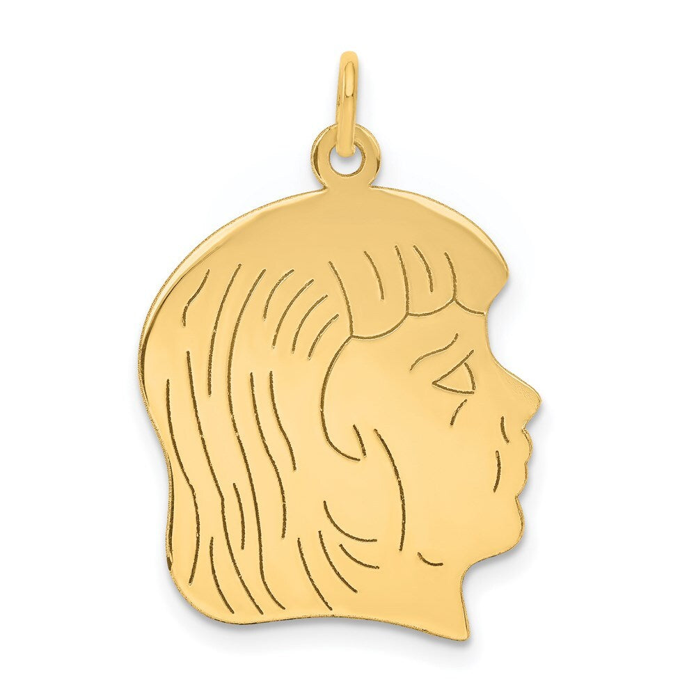 14k Yellow Gold .018 Depth Engravable Girl Head Charm
