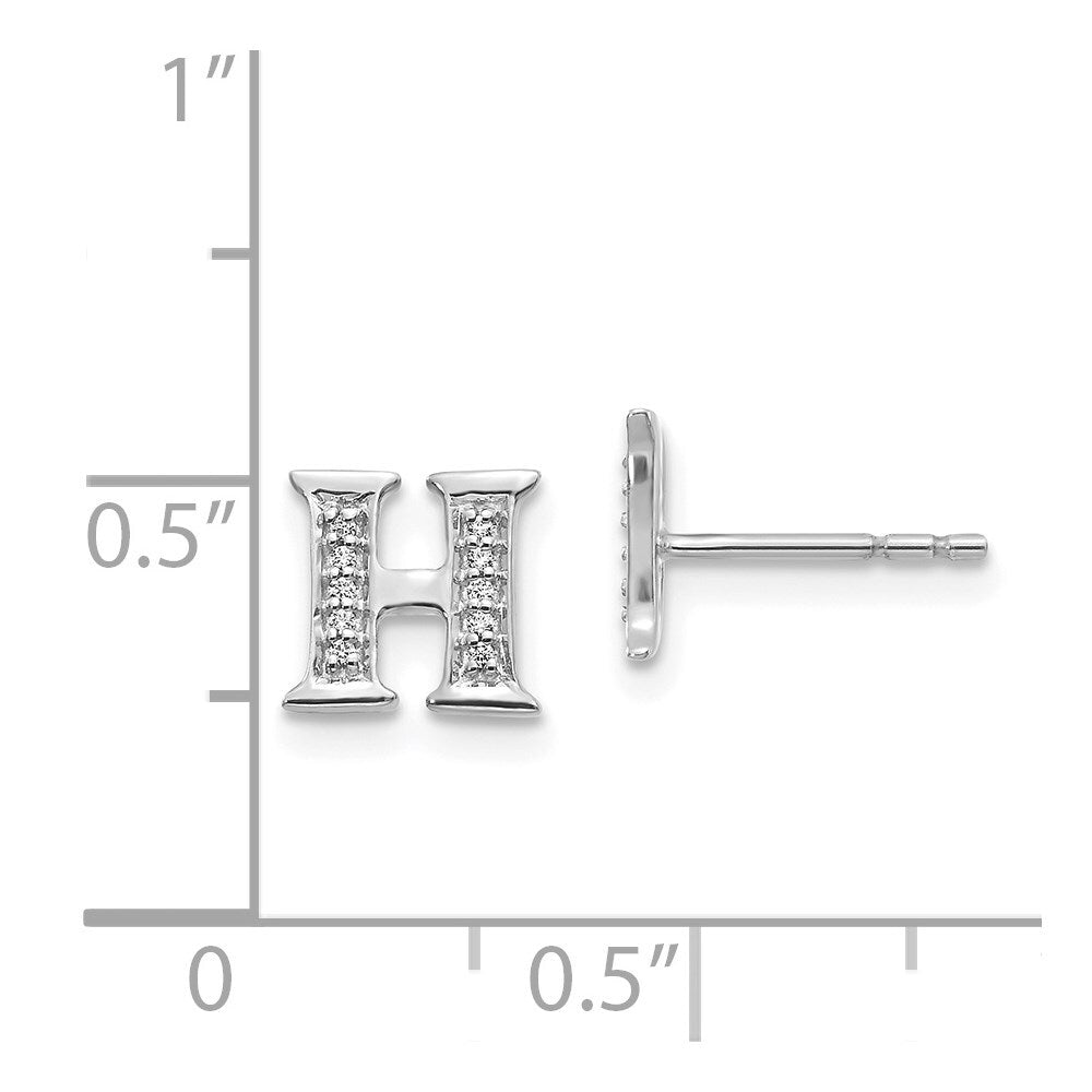 14k White Gold Diamond Initial H Stud Earrings Gift for Women