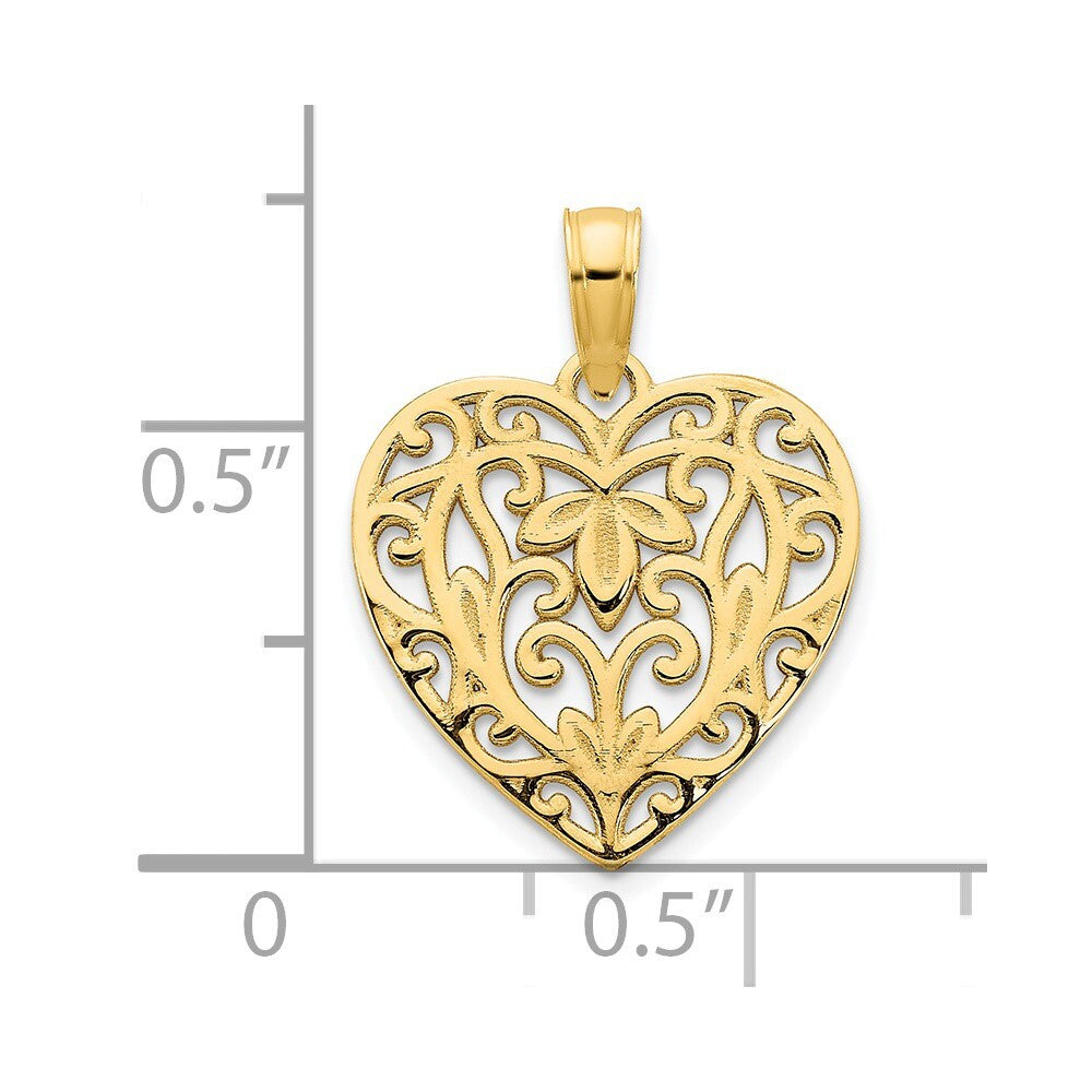 14k Yellow Gold Fancy Heart Pendant for Women