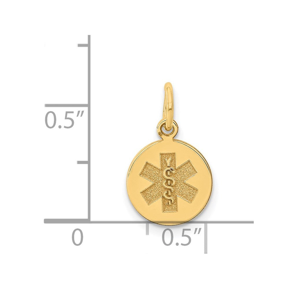 14k Yellow Gold 9.5mm Round Non-enameled Medical Jewelry Pendant