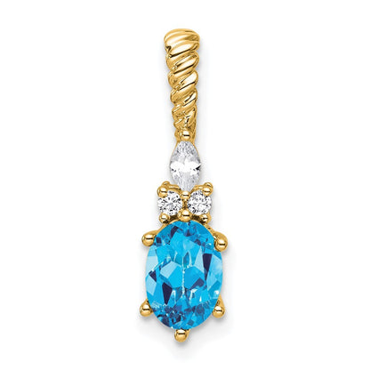 14k Yellow Gold Polished Diamond and Blue Topaz Twisted Chain Slide
