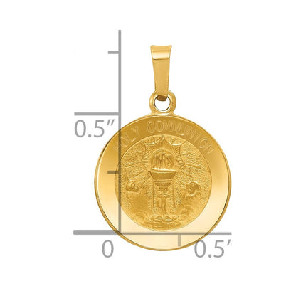 14k Yellow Gold Polished and Satin Holy Communion Medal Hollow Pendant