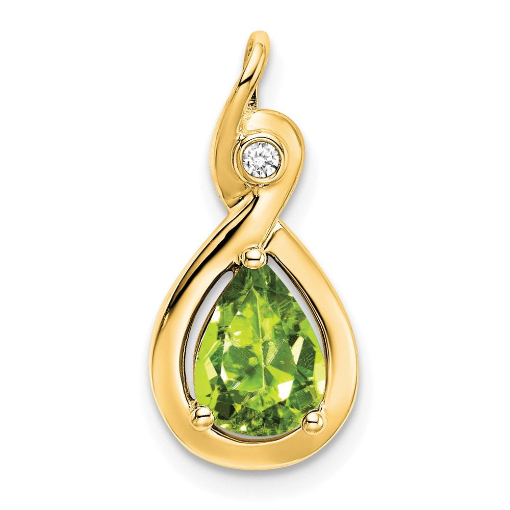 14k Yellow Gold 8x6mm Pear Peridot and Diamond Chain Slide