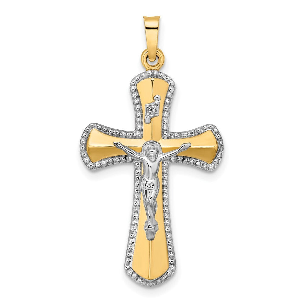 14k Two-tone Gold and White Rhodium Hollow INRI Crucifix Pendant