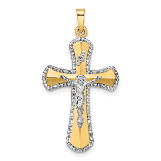 14k Two-tone Gold and White Rhodium Hollow INRI Crucifix Pendant
