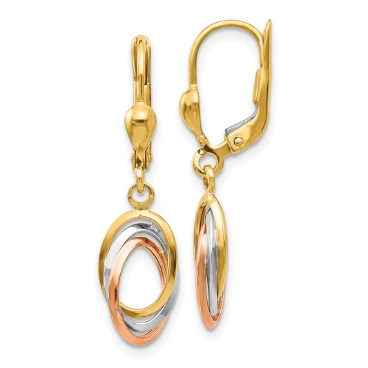 14K Tri-Color Polished Drop Dangle Earrings
