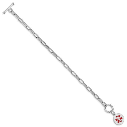 Sterling Silver Rhodium Engraveable Enamel Disc Medical ID Bracelet