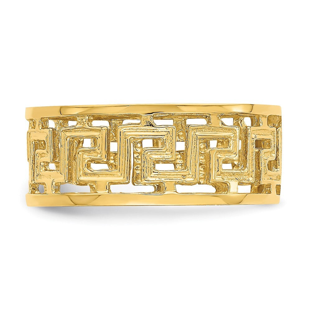 14K Yellow Gold Polished Cut Out Greek Key Design Band Size 7