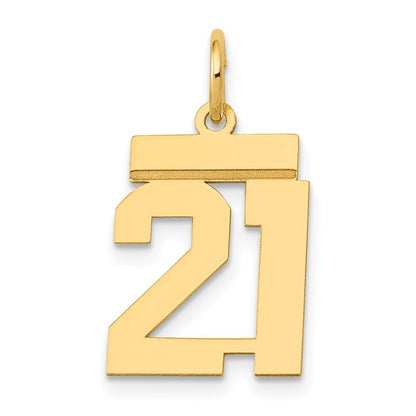 14k Yellow Gold Small Polished Number 21 Charm Pendant for Women