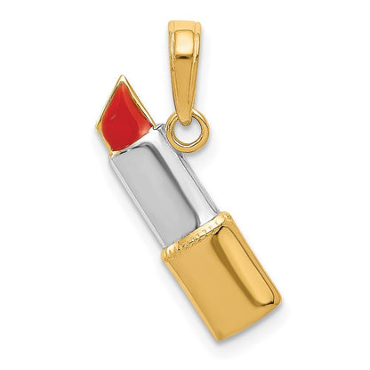 14k Yellow Gold and Rhodium Enameled Lipstick Charm
