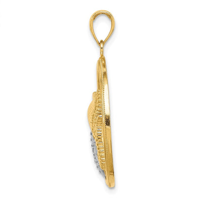 14k Yellow Gold with White Rhodium Scallop, Starfish, Seahorse Circle Charm