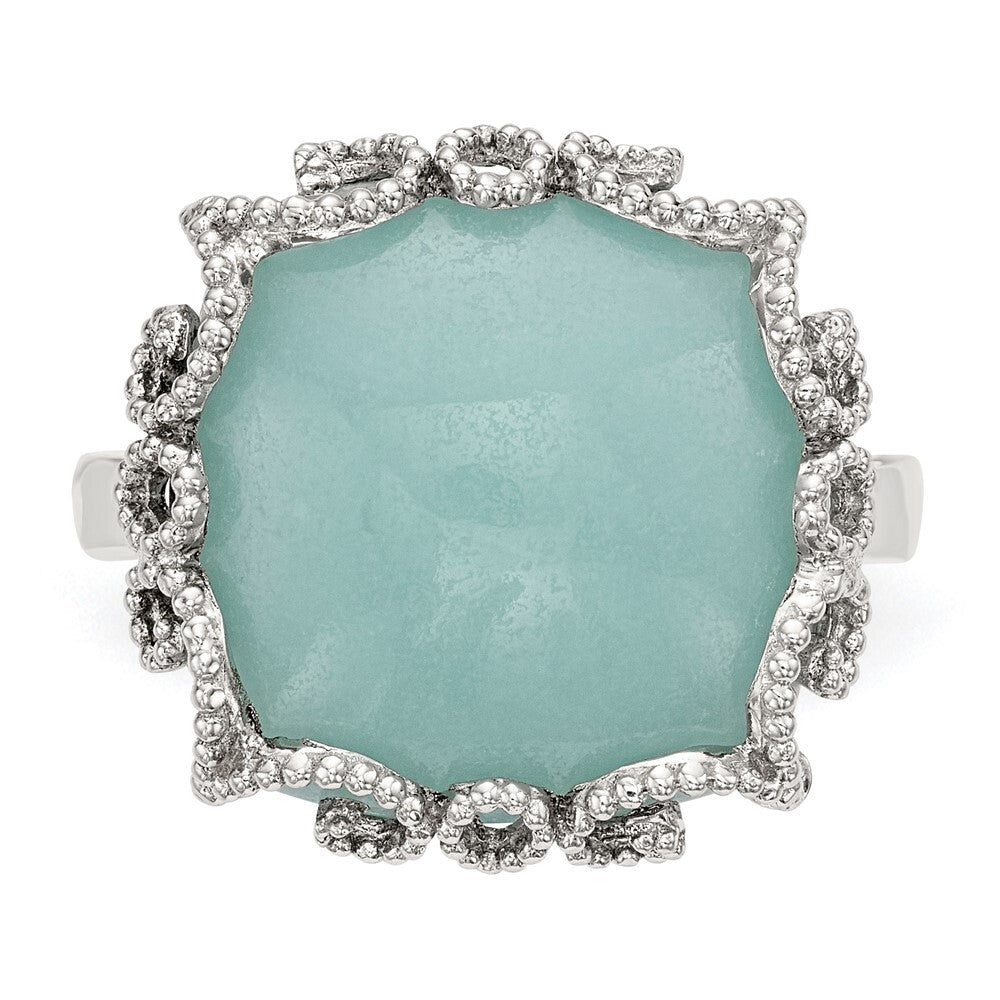 Sterling Silver Rhod-plated Created Amazonite Polished/Textured Ring Size 6