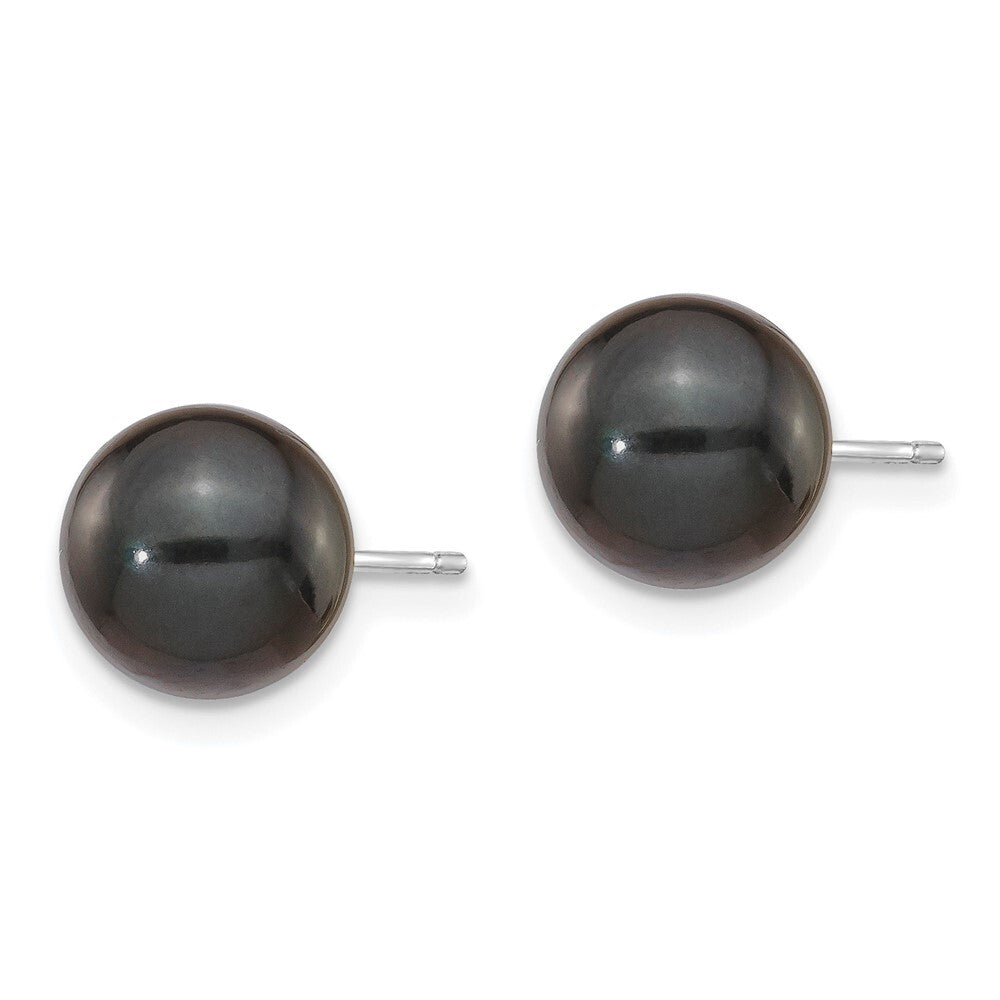 14k Gold 8-9mm Black Round Black Akoya Saltwater Cultured Pearl Stud Earrings