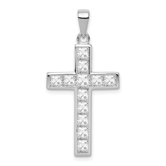 Sterling Silver Rhodium-plated Cubic Zirconia Cross Pendant