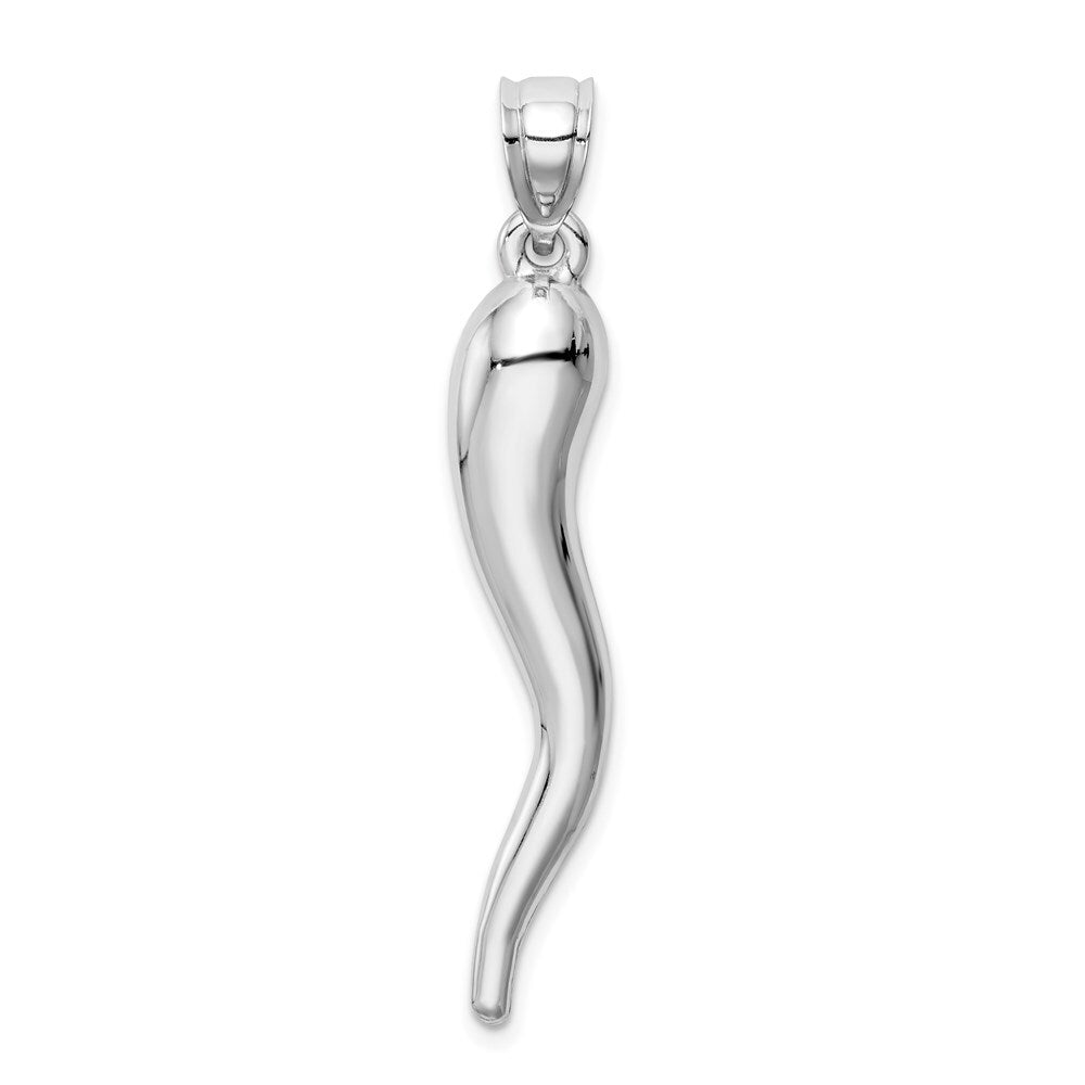 14k White Gold Hollow 3D Italian Horn Pendant for Women