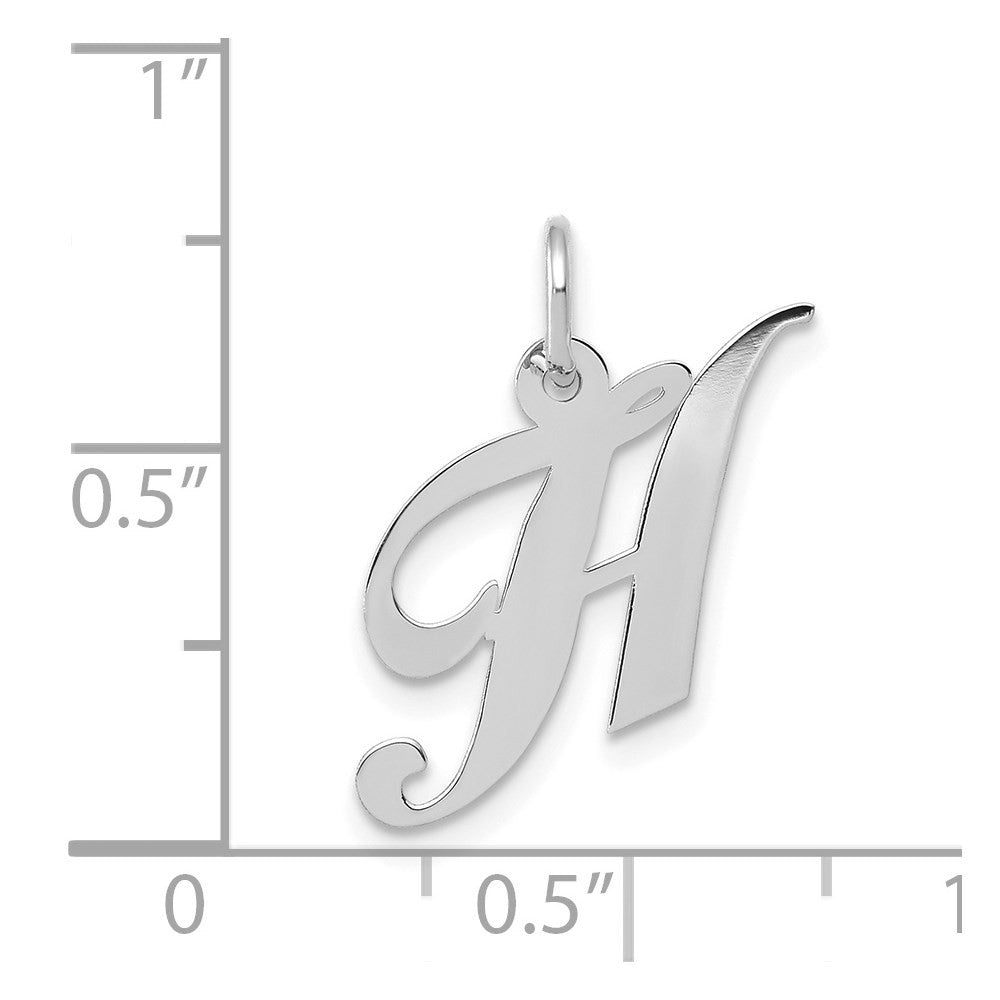 14k White Gold Small Fancy Script Letter H Initial Charm Pendant