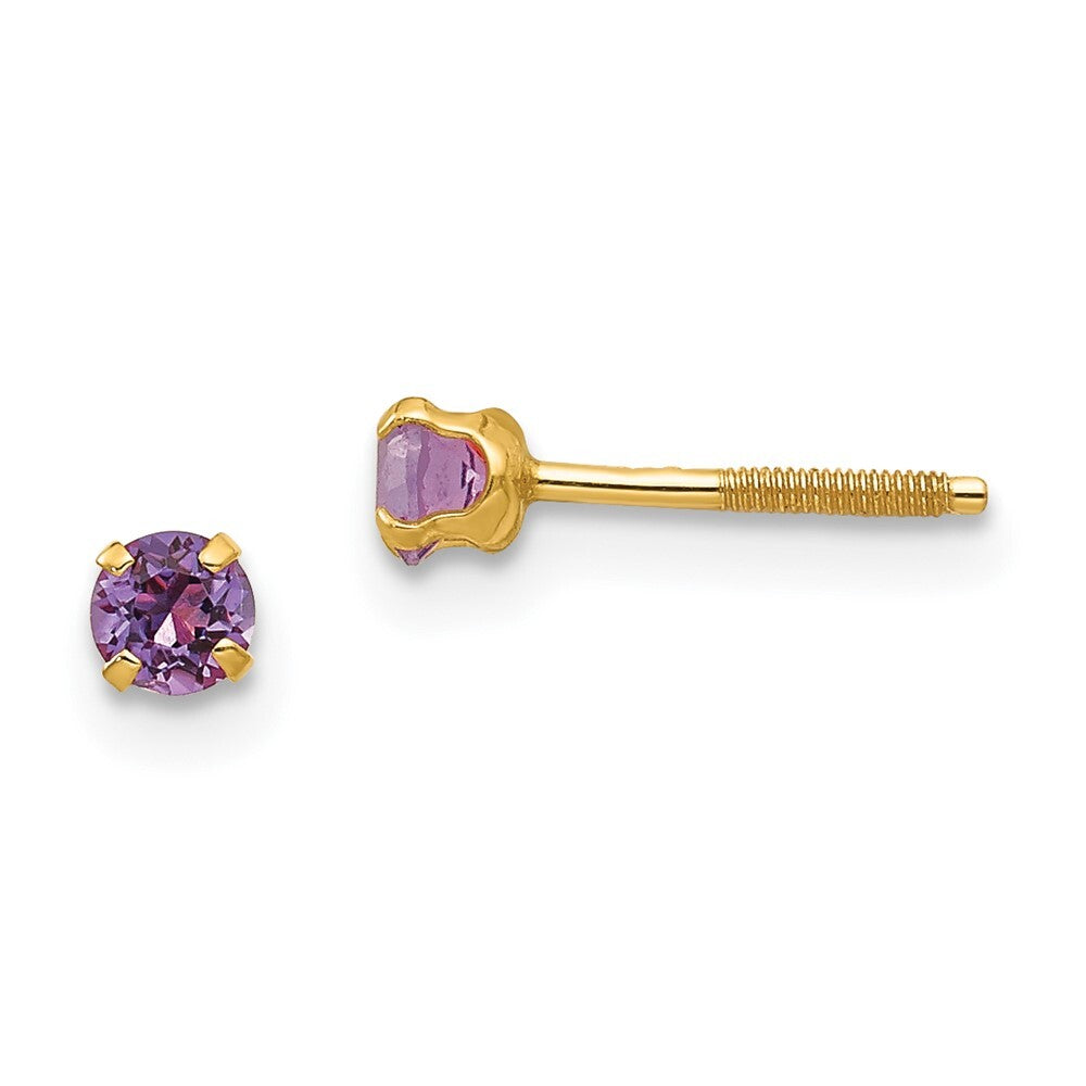 14k Yellow Gold 3mm Imitation Amethyst Birthstone Stud Earrings (Feb)