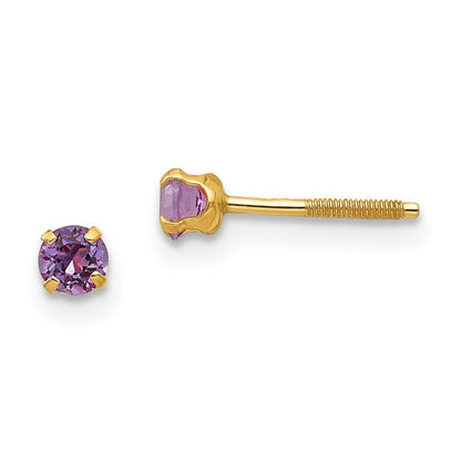 14k Yellow Gold 3mm Imitation Amethyst Birthstone Stud Earrings (Feb)