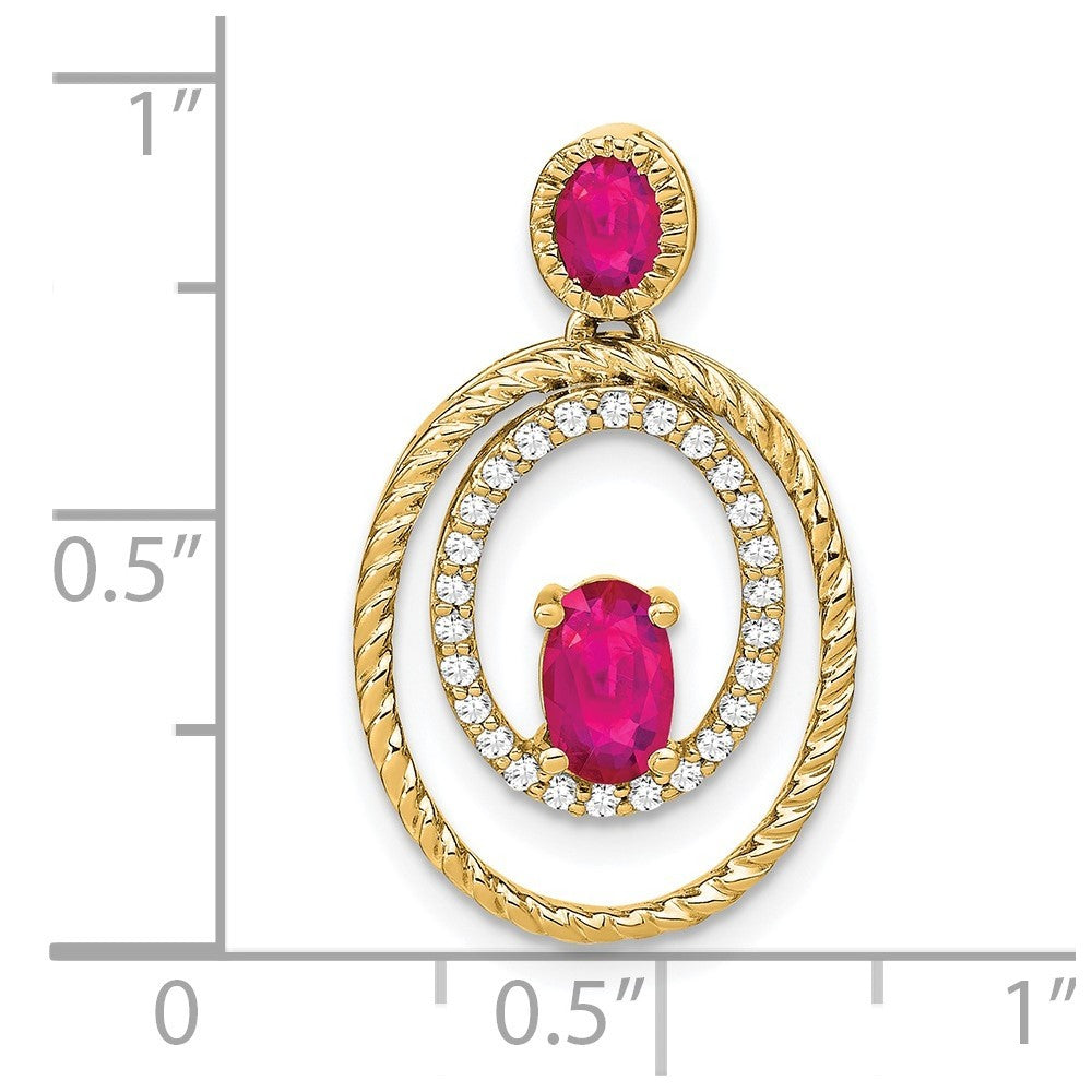 14k Yellow Gold Ruby and Diamond Oval Pendant