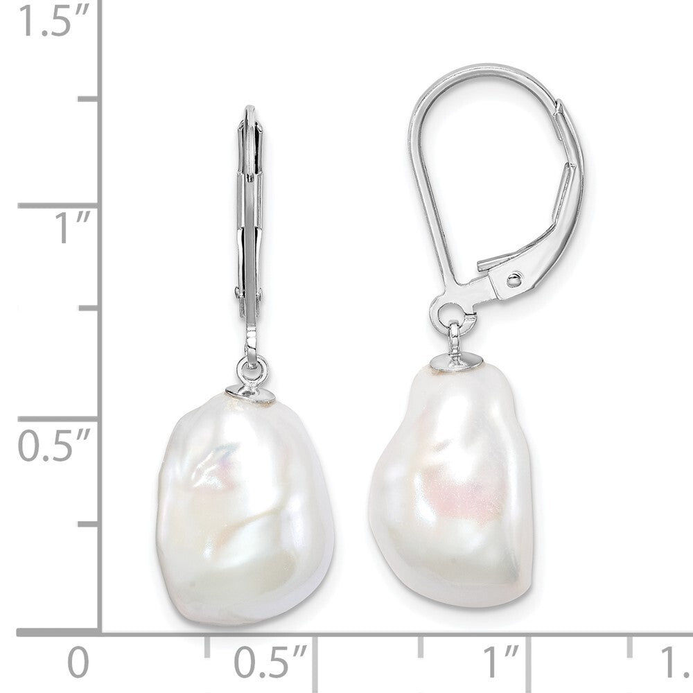 Sterling Silver 11-12mm Keshi Cultured Pearl Leverback Dangle Earrings