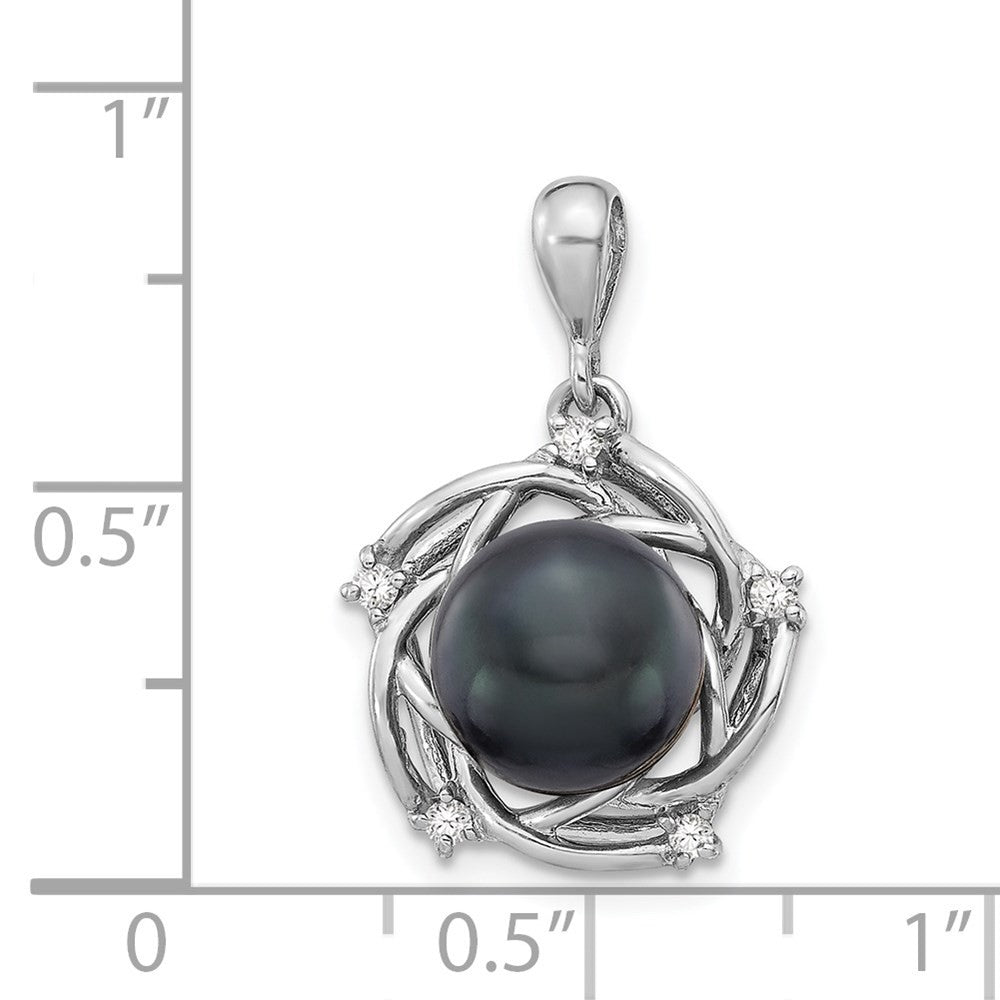 14k White Gold 9mm Black Tahitian Saltwater Cultured Pearl & Diamond Pendant