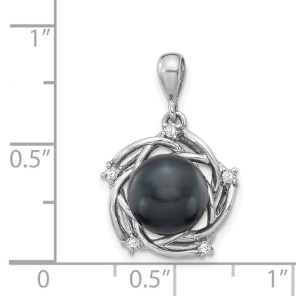 14k White Gold 9mm Black Tahitian Saltwater Cultured Pearl & Diamond Pendant