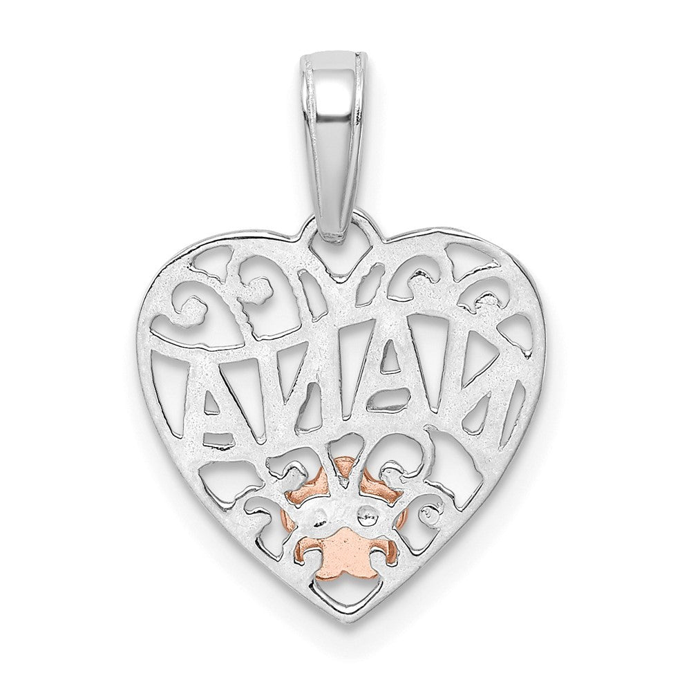 14k White Gold w Rose Gold Flower NANA Heart Pendant