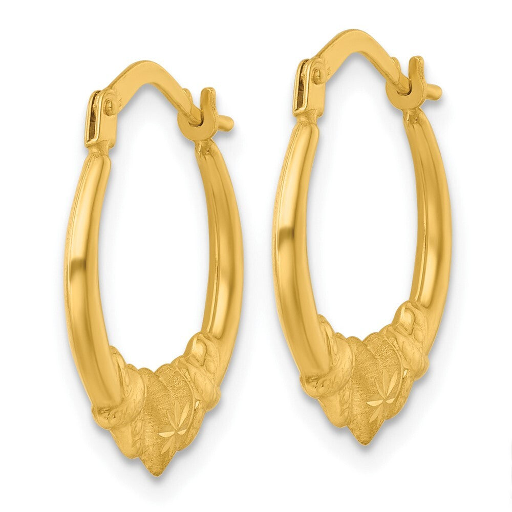 14k Yellow Gold Polished Brushed and Diamond-cut Heart Hoop Earrings