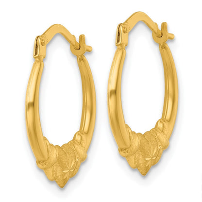 14k Yellow Gold Polished Brushed and Diamond-cut Heart Hoop Earrings