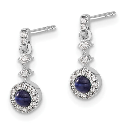 14k White Gold Diamond and Cabochon Sapphire Drop & Dangle Earrings