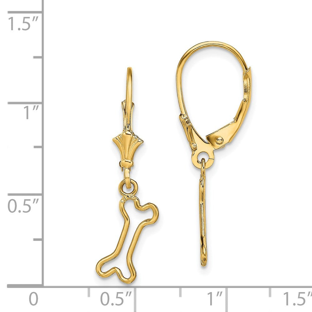 14k Yellow Gold Mini Dog Bone Drop Dangle Earrings