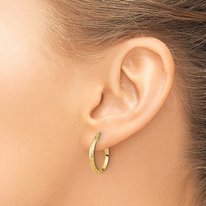 14k Yellow Gold Polished and Diamond-cut Knife Edge Hoop Earrings