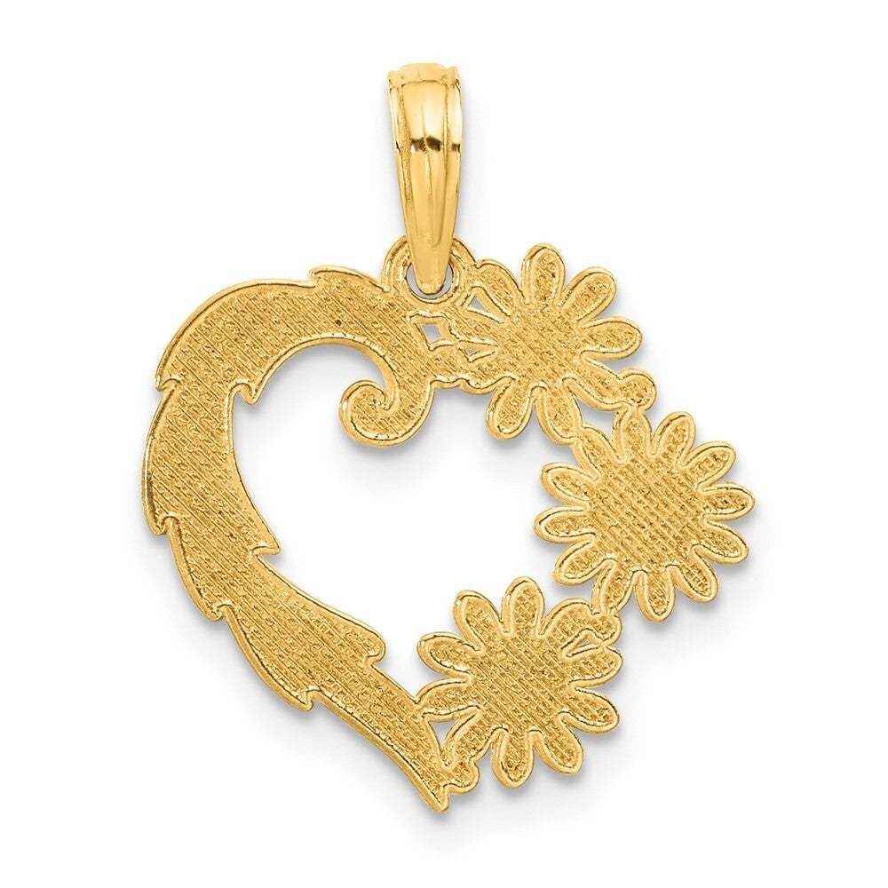 14k Yellow Gold Polished Floral Heart Pendant for Women