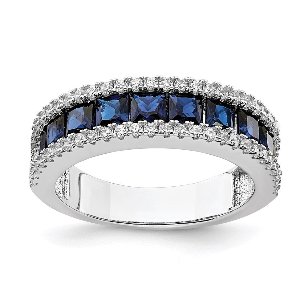 Sterling Silver Rhodium-plated Lab Cr Blue Spinel & Cubic Zirconia Ring Size 7