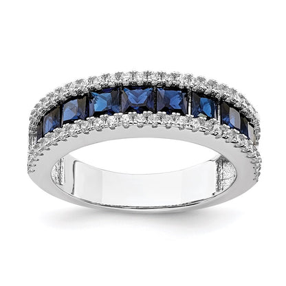 Sterling Silver Rhodium-plated Lab Cr Blue Spinel & Cubic Zirconia Ring Size 7