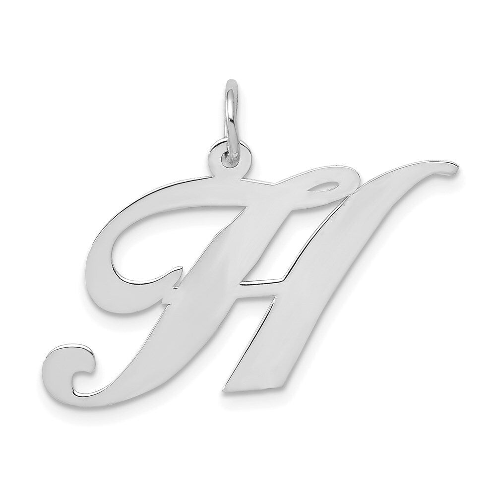 14k White Gold Large Fancy Script Letter H Initial Charm Pendant for Women