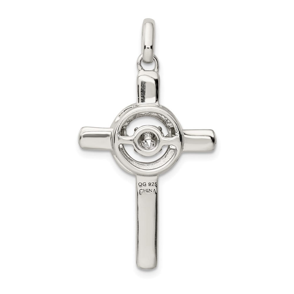 Sterling Silver Plat-plate Rose & Gold-tone Vibrant Cubic Zirconia Cross Pendant