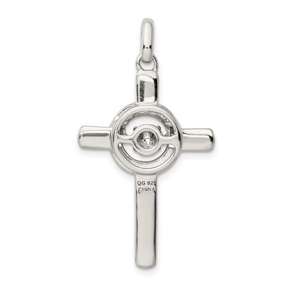 Sterling Silver Plat-plate Rose & Gold-tone Vibrant Cubic Zirconia Cross Pendant