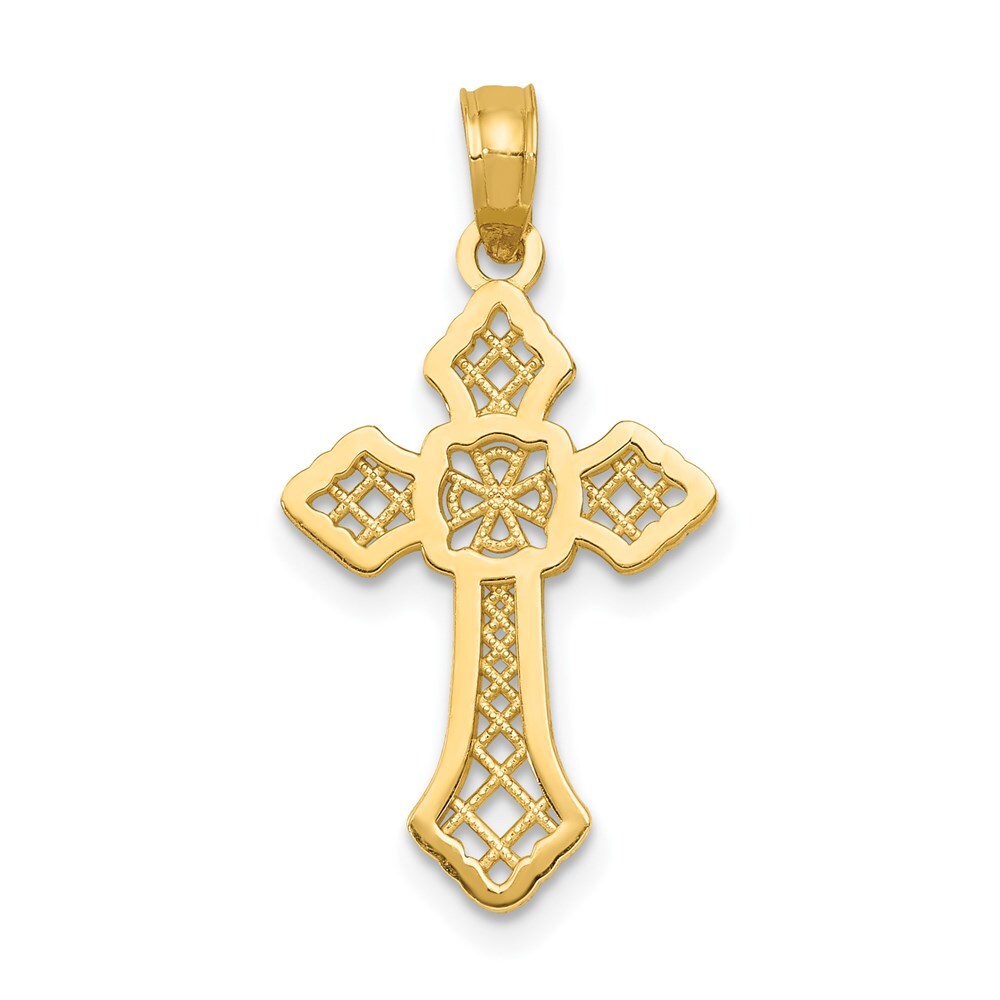 14k Yellow Gold Polished Passion Cross Lace Center Pendant for Women