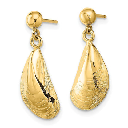 14k Yellow Gold Mussel Shell Dangle Earrings