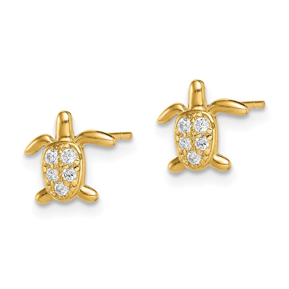 14k Yellow Gold Cubic Zirconia Turtle Stud Earrings Gift for Women