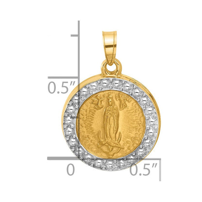 14k Yellow Gold and Rhodium Hollow Lady of Guadalupe Pendant for Women