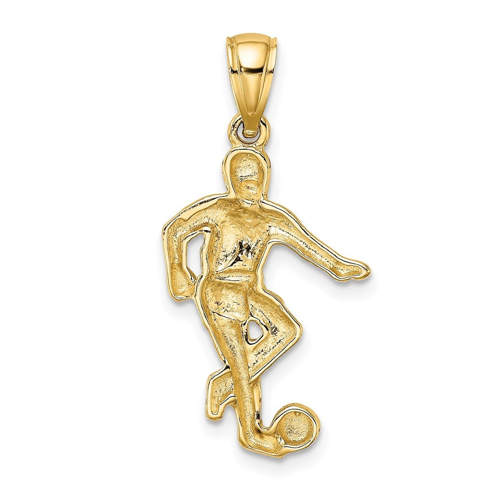 14k Yellow Gold Boy Soccer Player Running with Ball Charm Pendant