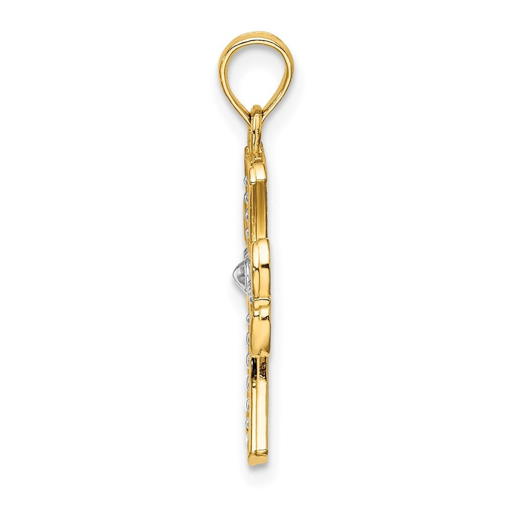 14k Yellow Gold W/ Rhodium Textured Cross Charm