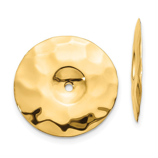 14k Yellow Gold Polished Hammered Disc Earring Jackets