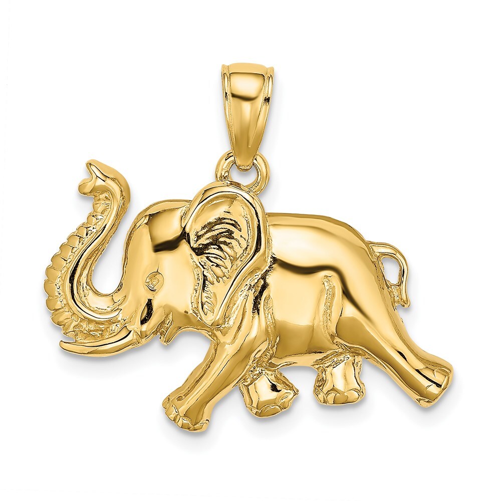 14k Yellow Gold 2-D Elephant Running  Raised Trunk Charm Pendant for Women