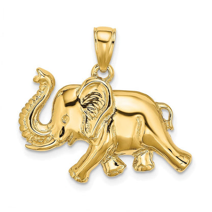 14k Yellow Gold 2-D Elephant Running  Raised Trunk Charm Pendant for Women