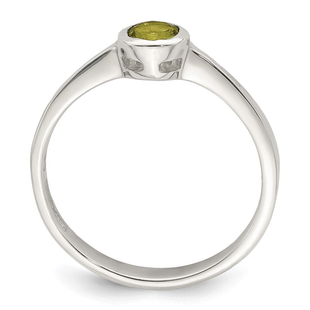 Sterling Silver Lime Green Round Bezel Cubic Zirconia Ring Size 8